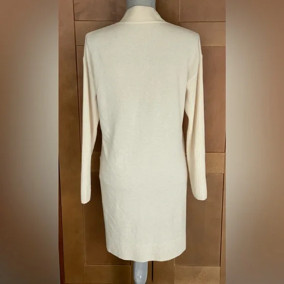 THEORY 100% Cashmere Cream Open Front Ribbed Sleeve Women's Sweater, Small - Picture 4 of 13